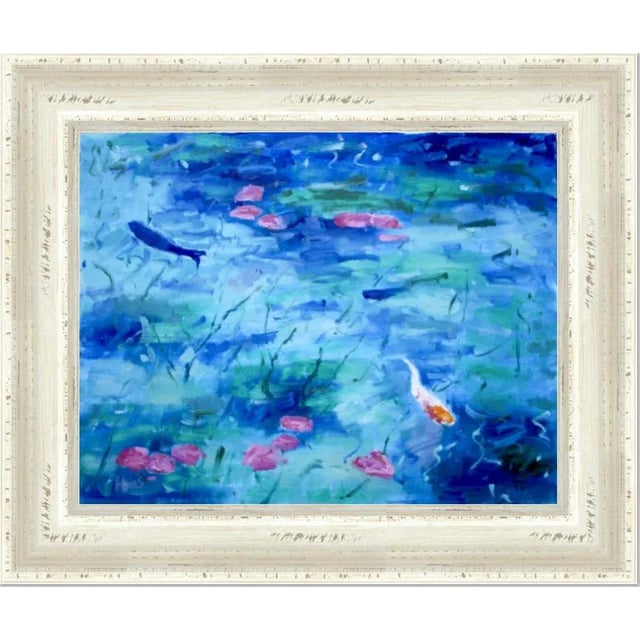 Abstract Water Gardens — Koi Fish Pond Impressionist Style Oil Painting For Sale - Image 3 of 8