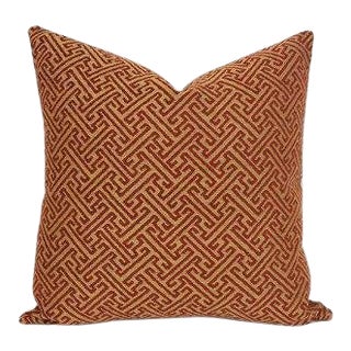 Kravet Gold and Red Fretwork Pillow Cover For Sale