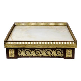 Antique Wooden Side Table Top in Gilt Metal and Onyx, 1900s For Sale