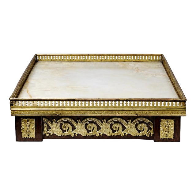 Antique Wooden Side Table Top in Gilt Metal and Onyx, 1900s For Sale