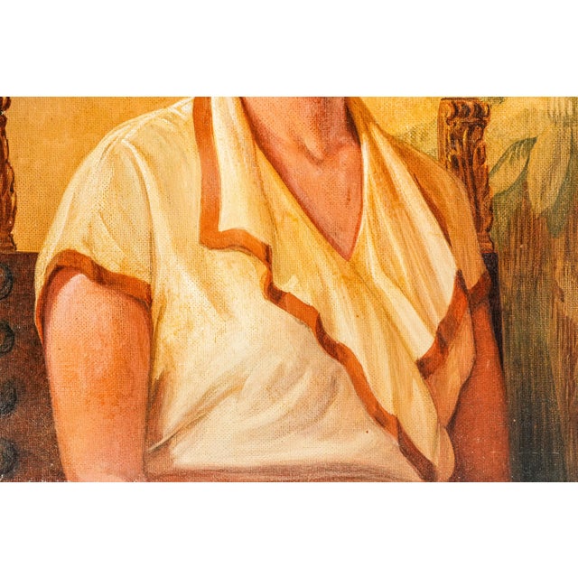 1940s Elegant Female Woman Portrait Oil Painting Traditional Wall Art Home Decor For Sale - Image 9 of 14