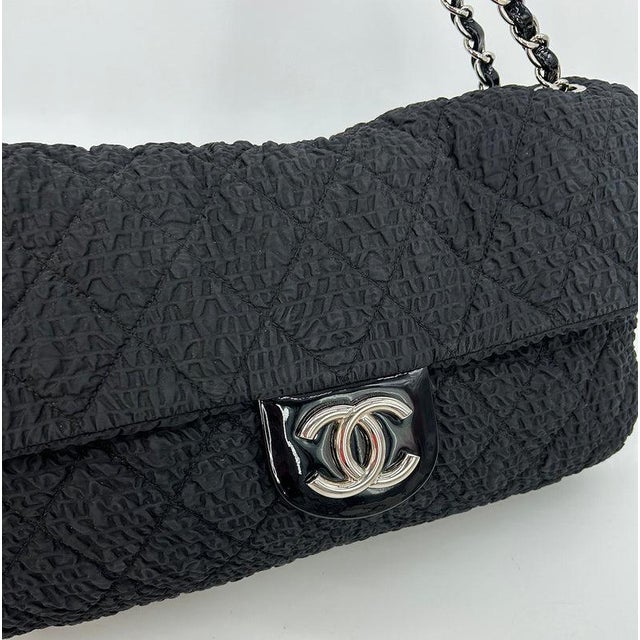 Mid 20th Century RARE Chanel Black Cloquèe XL Classic Flap For Sale In Philadelphia - Image 6 of 9