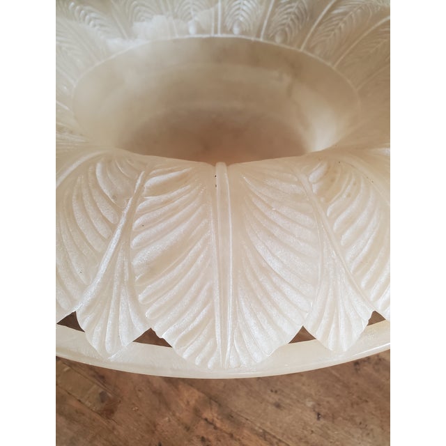 Large Vintage Alabaster Carved Round Pedestal Bowl Italian by Ali For Sale - Image 4 of 12