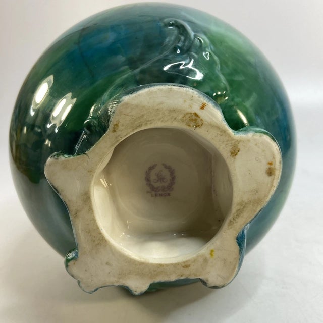 Blue Vintage Lenox Art Deco Vase Iridescent Hand Painted Porcelain 16 in Wreath Mark For Sale - Image 8 of 16