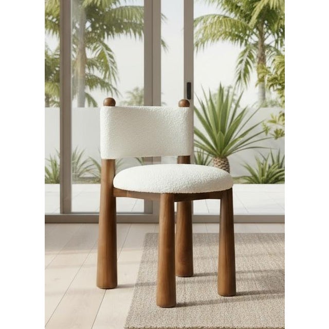 Talia White Boucle Dining Chair with Wood Cone Legs For Sale - Image 11 of 11