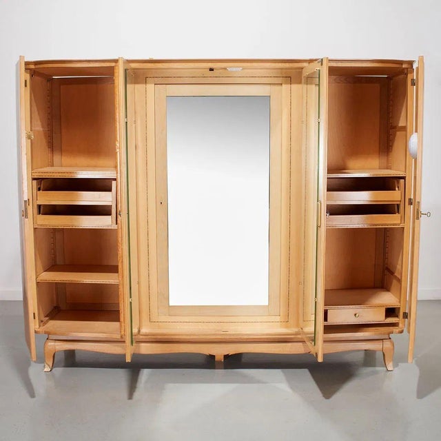 Art Deco Antique European Art Deco Blonde Wood Wardrobe Armoire Cabinet 1940s, Sold as-Is For Sale - Image 3 of 18