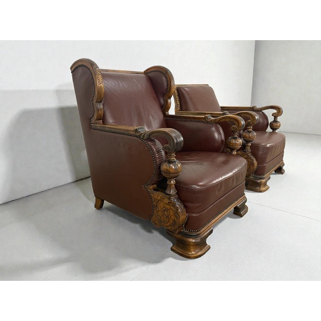 Baroque Chairs in Leather, 1940s, Set of 2 For Sale - Image 6 of 13