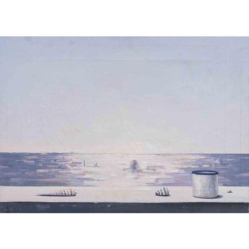 Blue Gino Guida, Dawn on the City, 1980s, Oil on Plywood For Sale - Image 8 of 8