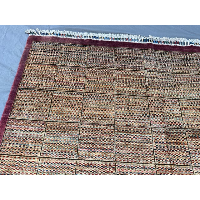 Multicolor Checkered Stripe Hand-Knotted Wool Rug - 5'10" X 8'2" For Sale - Image 9 of 13