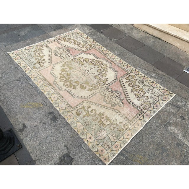 Turkish Vintage Turkish Distressed Floor Rug - 4′2″ × 6′9″ For Sale - Image 3 of 11