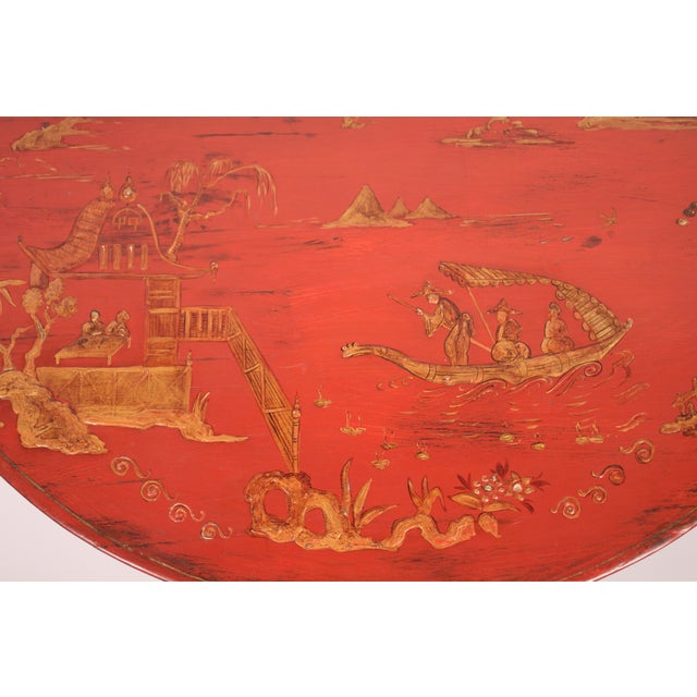 Chinese Red Chinoiserie Decorated Demi Lune Console Table For Sale - Image 11 of 12