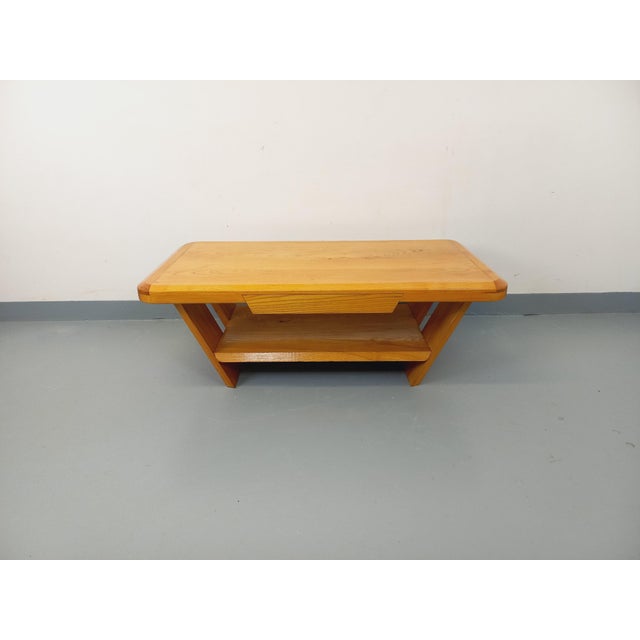 Vintage Brutalist Rectangular Coffee Table in Elm with Drawer, 1970s For Sale - Image 11 of 18