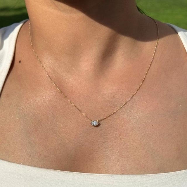Handcrafted Marquise-Cut Diamond Solitaire Pendant Necklace in 14k Yellow Gold For Sale - Image 9 of 15