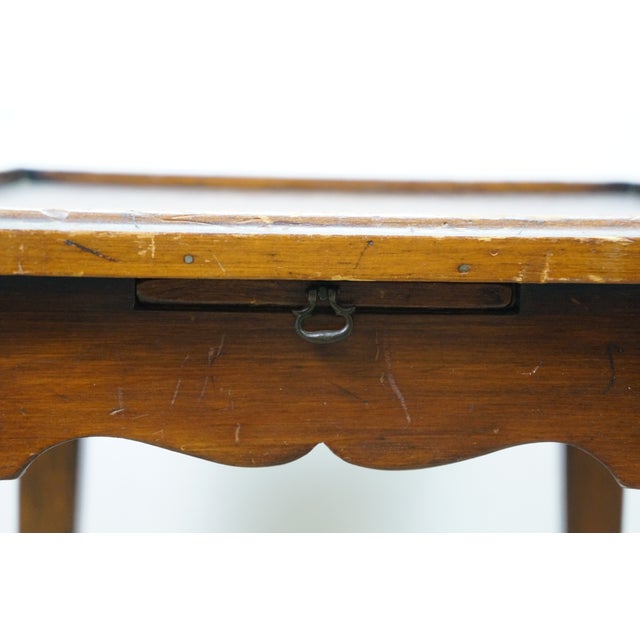 Mid 20th Century Mid 20th Century Walnut Floral Rose Tea Side Table W Pull Out Tray 19" For Sale - Image 5 of 18