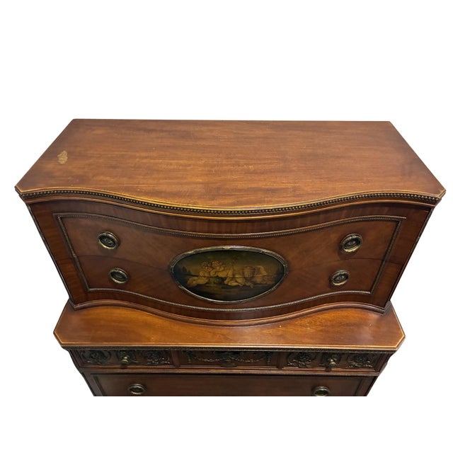 Early 20th Century Neoclassical Mahogany Chest on Chest With Hand-Painted Oval Medallion & Bronze Ormolu For Sale - Image 10 of 12