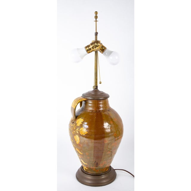Olive 18th Century Spanish Glazed Ceramic Jar Mounted as a Table Lamp For Sale - Image 8 of 12