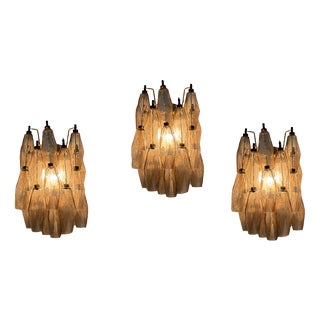 Murano Glass Wall Lamps with Sand-Colored Prisms, Set of 3 For Sale