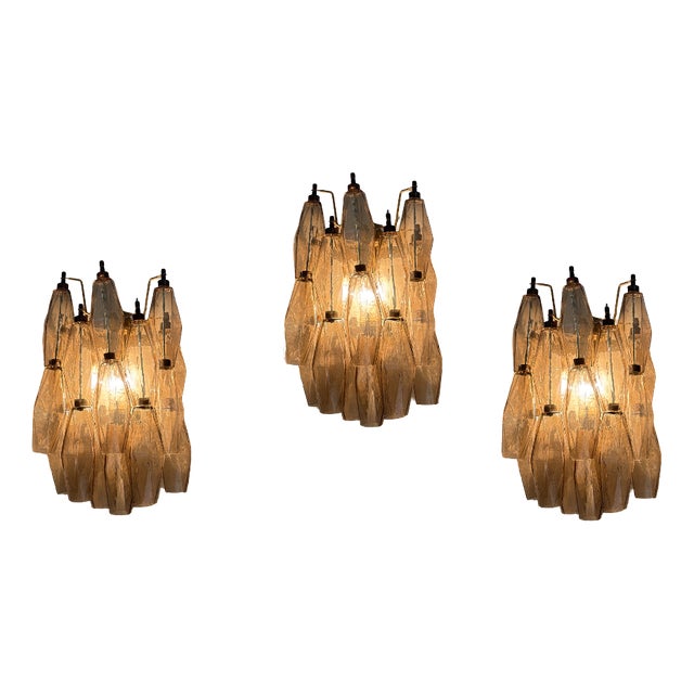 Murano Glass Wall Lamps with Sand-Colored Prisms, Set of 3 For Sale