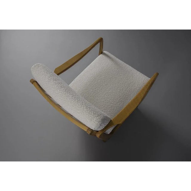 White Set of White Boucle Fabric and Wooden Armchairs, 1950s For Sale - Image 8 of 10