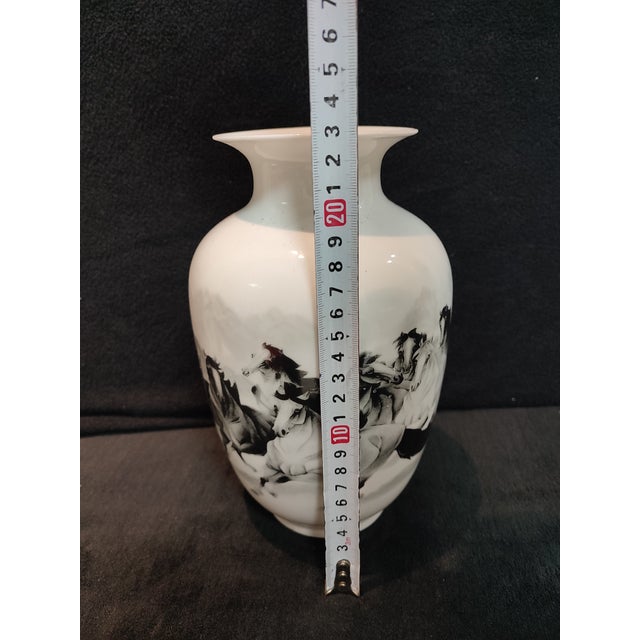 Chinese Ceramic Vase Qianlong Marked Famille Rose Porcelain Vase Hand Painted Eight Horses Pattern For Sale - Image 10 of 12