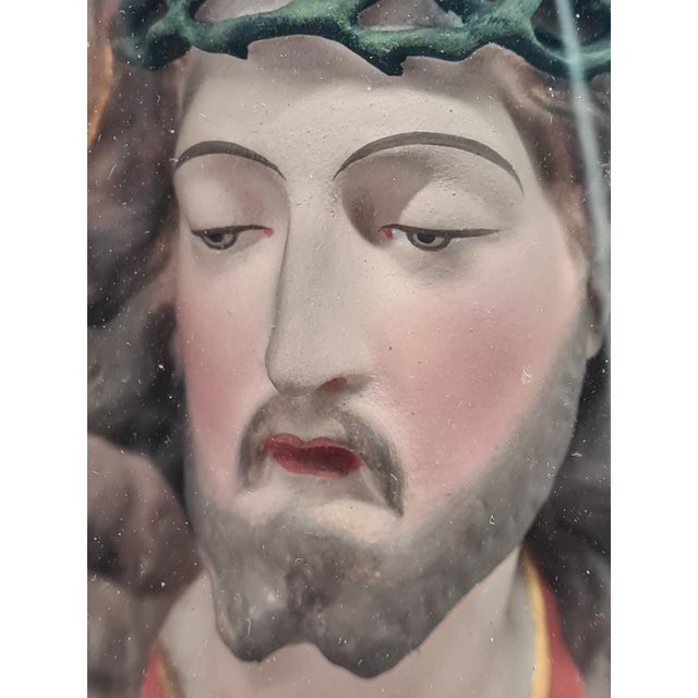Glass Antique Relief of the Sacred Heart of Jesus Under Domed Glass, 1890s For Sale - Image 7 of 15