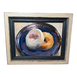 1990s Original Expressionism Stefanie Lalor 2 Donuts Still Life Oil Painting on Board