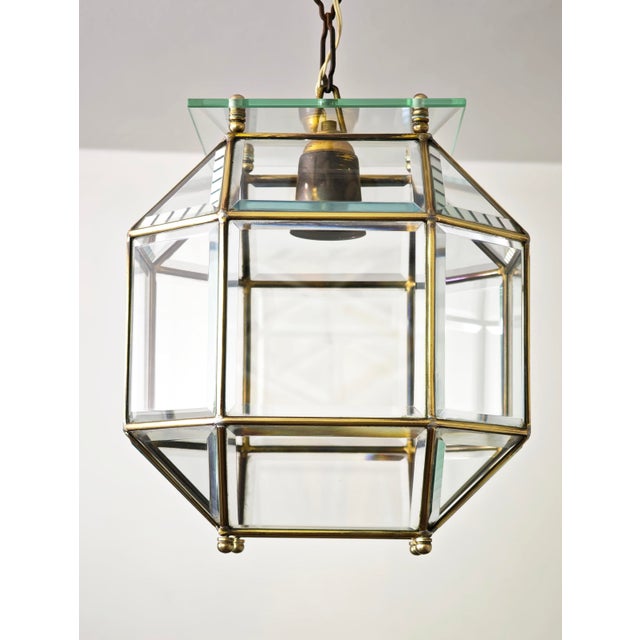 Mid-Century Modern Octagonal Pendant Lamp in Cut Glass and Brass, Italy, 1950s For Sale - Image 11 of 18
