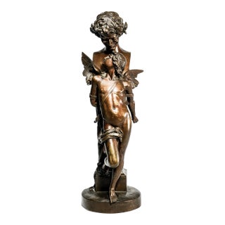 Amazing Large Antique French Bronze Statue After Félix Sanzel L’Amour Captif Cupid & Allegorical Neoclassical Figure Sculpture For Sale