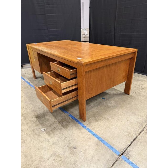 Mid-century modern executive desk by D-Scan, made in Singapore in the Danish Modern style, with the original d-Scan...
