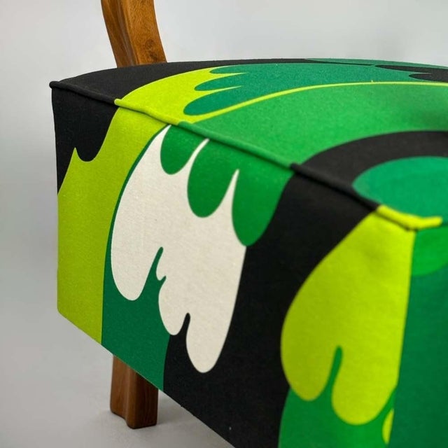 Wood Art Deco Lounge Chair in Green Waves, 1940s For Sale - Image 7 of 15