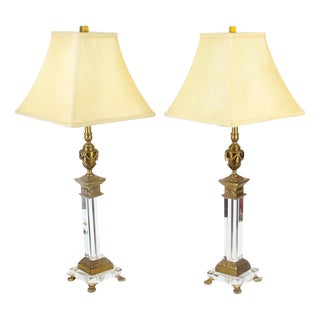 Mid 20th Century Ormolu & Glass Corinthian Column Table Lamps, 1950s, Set of 2 For Sale