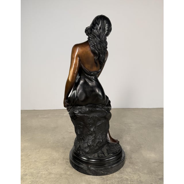 Large Classical Bronze Sculpture of Seated Woman With Flowers - 32” H For Sale - Image 11 of 11