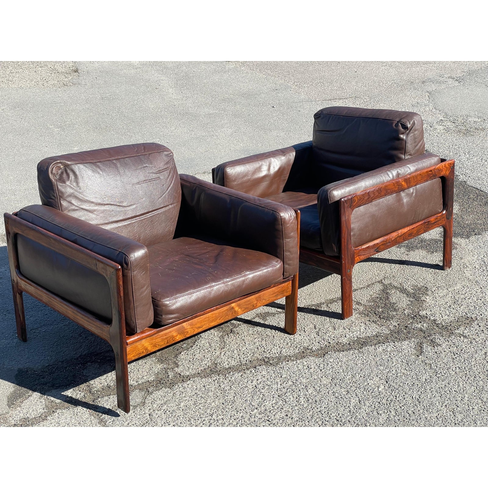 Mid-Century Modern Danish Living Room Set in Rosewood and Leather by Arne Wahl Iversen, 1970s, Set of 3