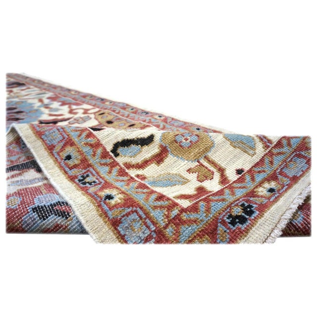 21st Century Wool Afghan Sultanabad 3x12 Ivory, Red, & Blue Handmade Runner Rug #1143666 For Sale - Image 4 of 5