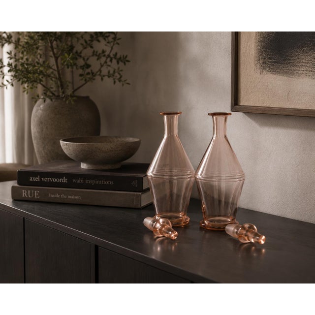 French Pink Glass Carafes with Stoppers, 1960s, Set of 2 For Sale - Image 4 of 11