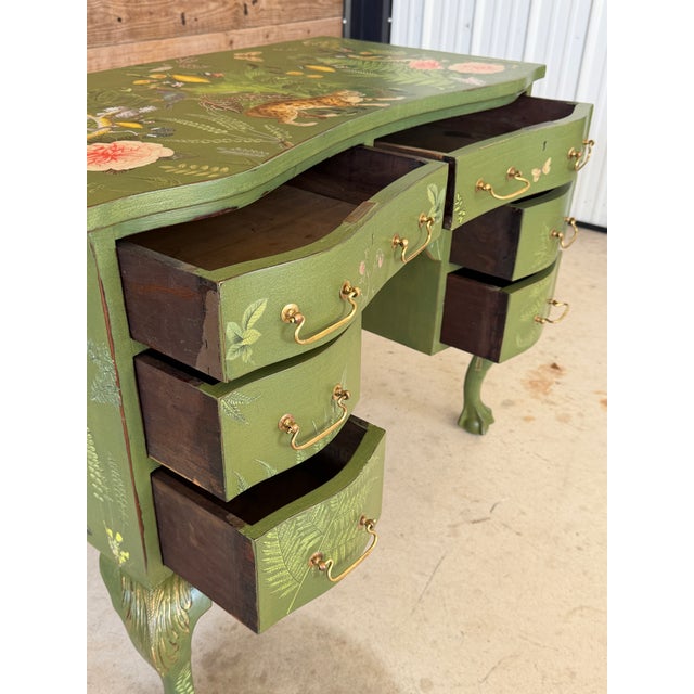 Antique Solid Wood Vanity or Console – Custom Hand-Painted Boho Tropical Décor For Sale - Image 9 of 12