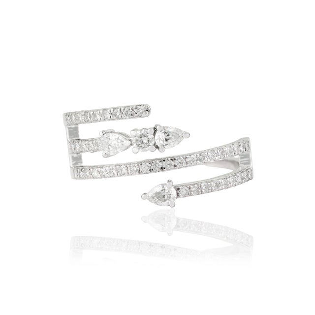 Modernist 14k White Gold Bypass Wrap Ring With 0.62ct Diamond Size 5.5 For Sale - Image 4 of 18