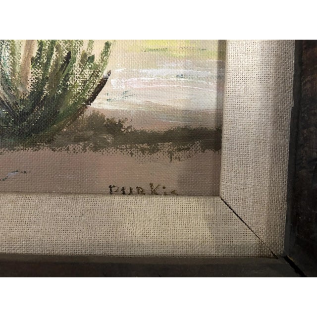 Mid-Century Modern 1950s Mid Century Desert Scenic Landscape Oil on Board in Original Frame, Signed For Sale - Image 3 of 5