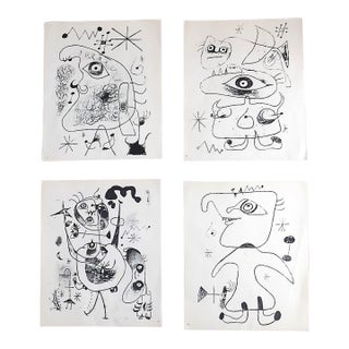 Vintage Mid Century Modern Abstract Joan Miro Lithographs - Set of 4 For Sale
