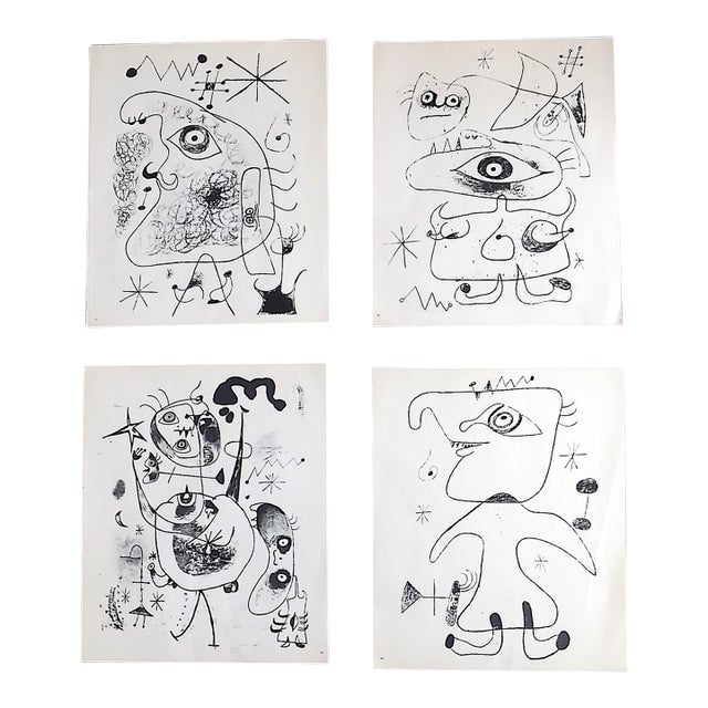 Vintage Mid Century Modern Abstract Joan Miro Lithographs - Set of 4 For Sale