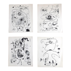 Vintage Mid Century Modern Abstract Joan Miro Lithographs - Set of 4