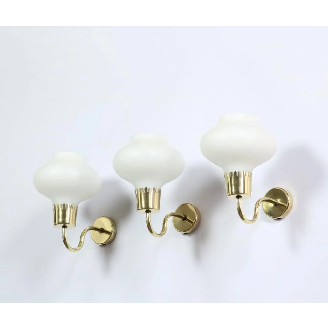 Danish Modern Brass and Opaline Glass Sconces by Acton Bjorn, 1950s, Set of 3 For Sale - Image 10 of 12