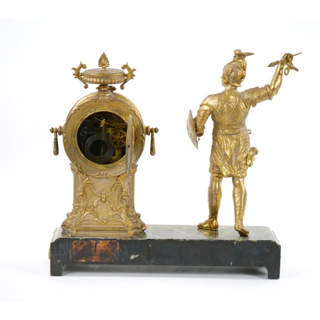 Gilt Bronze Footed Marble Base Mantel Clock Depicting Carthage Warrior For Sale - Image 12 of 12