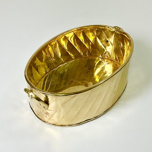 Mid-Century Boho Chic Hollywood Regency Arts & Crafts Brass Oval Planter With Handles. For Sale - Image 6 of 13