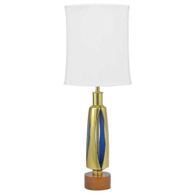 1950s Rembrandt Brass & Azure Blue Table Lamp For Sale