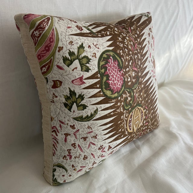 Custom Quadrille Linen Boxed Pillows With Samuel and Sons Tape- A Pair For Sale - Image 4 of 10