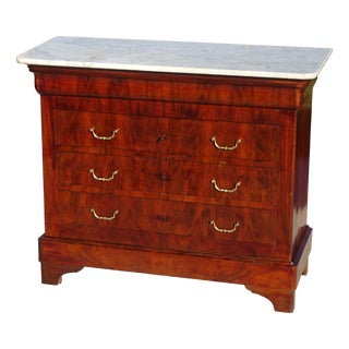 Antique Restoration Chest of Drawers in Mahogany Veneer with White Marble Top For Sale