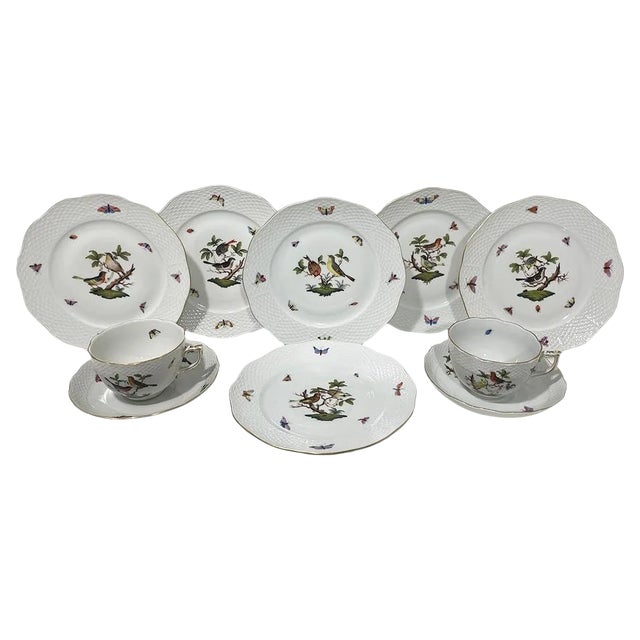 Porcelain Rothschild Plates and Cup and Saucer from Herend Hungary, 1960s, Set of 10 For Sale