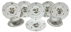 Porcelain Rothschild Plates and Cup and Saucer from Herend Hungary, 1960s, Set of 10