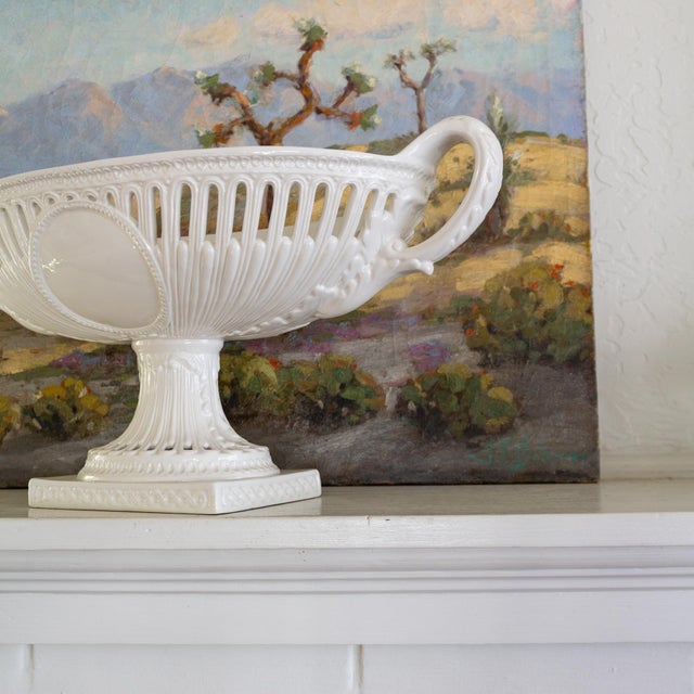 White Italian Footed Pedestal Fruit Bowl With Ceramic Fruits Centerpiece For Sale - Image 9 of 17